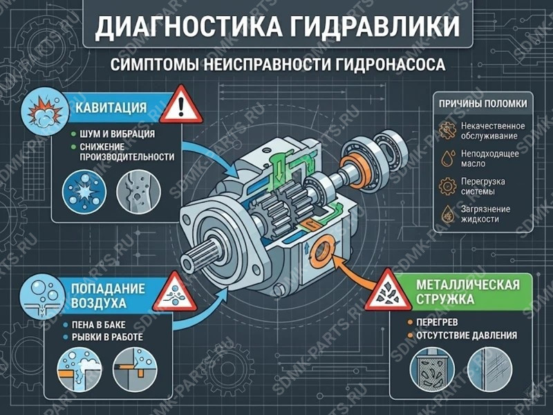 Инфографика диагностики неисправностей гидронасоса